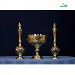 تنگ قلندری و آجیل خوری قلم زنی اعلاء با طرح گل مرغ و روکش کوره ای رنگ ثابت.
