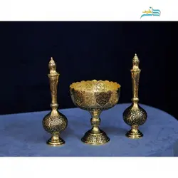 تنگ قلندری و آجیل خوری قلم زنی اعلاء با طرح گل مرغ و روکش کوره ای رنگ ثابت.