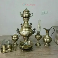 سماور ذغالی 3 لیتری با سرویس 11 تکه برنجی، با ورق ضخیم و با کیفیت بالا