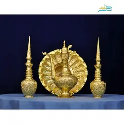 تنگ شاخدار و آفتابه لگن قلم زنی اعلاء امضاء دار پوشش کوره ای با روکش شبه طلا