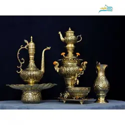 سرویس سماور و آفتابه لگن دارای پوشش کوره ای با مقاومت بالا و امضاء دار