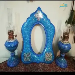 آینه و شمعدان میناکاری بسیار خوش ساخت، از جنس مس لعاب شده با بهترین زیرساخت