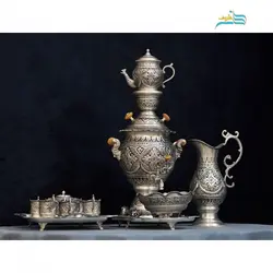 سرویس سماور و چای خوری قلم اعلاء 4 لیتری با روکش کوره ای و رنگ ثابت