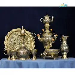 سرویس سماور و شربت خوری 5 لیتری قلمزنی دست اعلاء امضاء دار