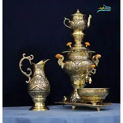 سرویس سماور و شربت خوری 5 لیتری قلمزنی دست اعلاء امضاء دار