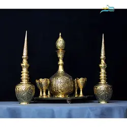 تنگ شاخدار و شراب خوری 6 نفره برنجی سیاه قلم شده، بسیار با کیفیت و کاربردی