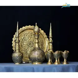 تنگ شاخدار و شراب خوری 6 نفره برنجی سیاه قلم شده، بسیار با کیفیت و کاربردی