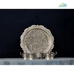 سرویس سماور و چای خوری 4 لیتری قلمزنی اعلاء، جنس نقره، پوشش کوره ای با رنگ ثابت