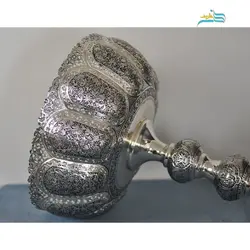 کاسه آجیل خوری سه گو برنجی، قلمزنی اعلاء با روکش نقره رنگ ثابت