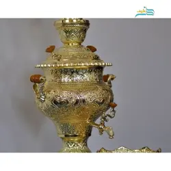 سرویس سماور قلم زنی 5 لیتری اعلا با جنس برنج و روکش شبه طلا، رنگ ثابت