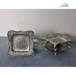 سرویس پذیرایی قلمزنی برنجی با آبکاری نقره و سیاه قلم و دارای روکش کوره ای