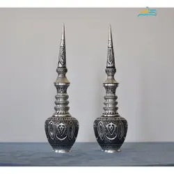 تنگ شاخدار قلم زنی برنجی اعلاء با روکش نقره کوره ای سیاه قلم