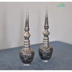 تنگ شاخدار قلم زنی برنجی اعلاء با روکش نقره کوره ای سیاه قلم