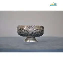 شکلات خوری قلم زنی برنجی با آبکاری نقره کوره ای و رنگ ثابت سیاه قلم