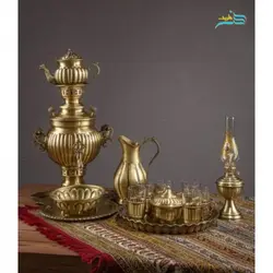 سرویس سماور زغالی 3 لیتری 6 نفره و یک عدد چراغ سنتی کاملا دست ساز با روکش نانو