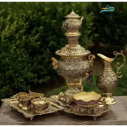 سماور برنجی روکش طلا سیاه قلم 4 لیتری دارای روکش طلا و سیاه قلم با ضمانت 10 ساله