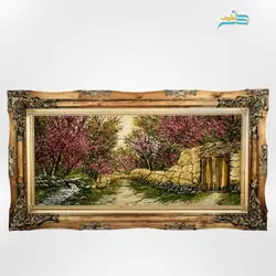 تابلو فرش دستباف طرح کوچه باغ شکوفه از جنس نخ، مناسب دکوراسیون و بسیار زیبا