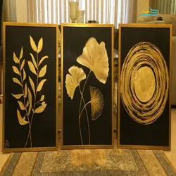 تابلو سه تکه ژینکو ورق طلا قابل جابجایی با ورق نقره به دلخواه مشتری، بدون قاب