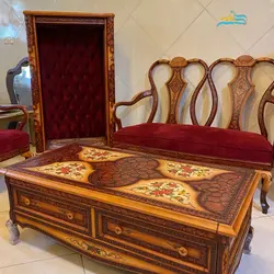 مبلمان معرق 7 نفره کلاسیک چپندر و میز وسط کاملاً دست ساز با چوب راش گرجستان