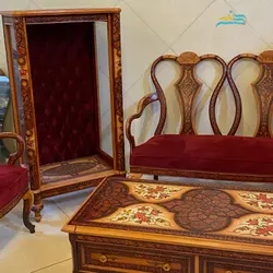 مبلمان معرق 7 نفره کلاسیک چپندر و میز وسط کاملاً دست ساز با چوب راش گرجستان