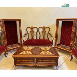 مبلمان معرق 7 نفره کلاسیک چپندر و میز وسط کاملاً دست ساز با چوب راش گرجستان
