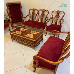 مبلمان معرق 7 نفره کلاسیک چپندر و میز وسط کاملاً دست ساز با چوب راش گرجستان