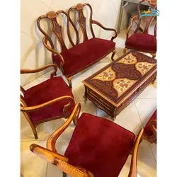 مبلمان معرق 7 نفره کلاسیک چپندر و میز وسط کاملاً دست ساز با چوب راش گرجستان