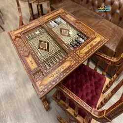 ست میز بازی معرق (شطرنج-تخته نرد) دست ساز با چرم طبیعی و چوب راش
