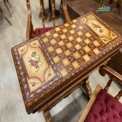 ست میز بازی معرق (شطرنج-تخته نرد) دست ساز با چرم طبیعی و چوب راش