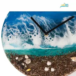 ساعت دیواری دژاوو طرح دریا ساخته شده از متریال درجه 1 چوب روس، رزین شفاف با کیفیت بالا
