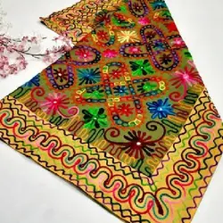 رومیزی مربع سوزن دوزی و آینه کاری B-3 با پارچه کتان و نخ سوزندوزی شده قابل شستشو