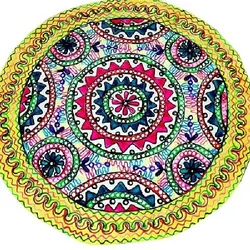 رومیزی گرد سوزن دوزی و آینه کاری B-6 با پارچه کتان درجه 1، دوخت با کیفیت بالا