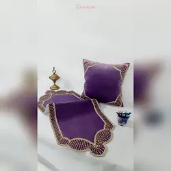 رومیزی مستطیل سنگ دوزی پارچه مخمل  B-9، طرح خاص چشم نظر با سنگ های بسیار زیبای طلایی