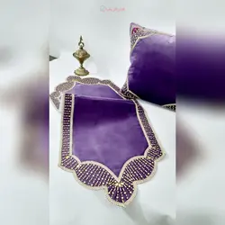 رومیزی مستطیل سنگ دوزی پارچه مخمل  B-9، طرح خاص چشم نظر با سنگ های بسیار زیبای طلایی