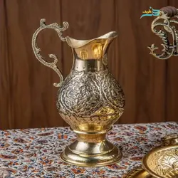 سرویس سماور زغالی برنجی قلمزنی زغالی لعابکاری طلایی دست ساز