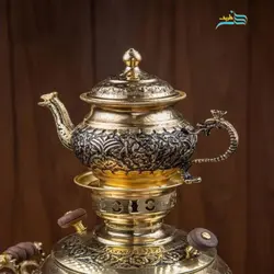 سرویس سماور زغالی برنجی قلمزنی زغالی لعابکاری طلایی دست ساز