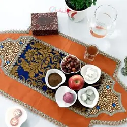 ست سه تکه رومیزی سنگ دوزی  B-13 با پارچه مخمل  با کیفیت بالا و درجه 1