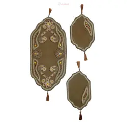 رومیزی سه تکه مخمل سنگ دوزیB-14 شامل یک رومیزی جلو مبلی و دوعسلی