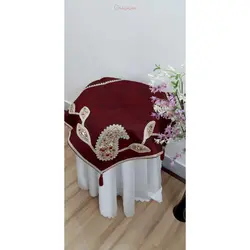 رومیزی مربع مخمل سنگ دوزی B-19 سنگ دوزی با پارچه تور و دوخت تمیز با کیفیت