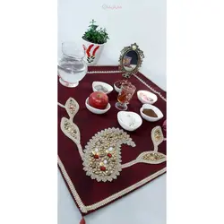 رومیزی مربع مخمل سنگ دوزی B-19 سنگ دوزی با پارچه تور و دوخت تمیز با کیفیت