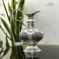 سرویس سماور ٥ لیتری قلمزنی آبکاری نقره وزن 7 کیلوگرم رنگ ثابت و پوشش کوره ای برنجی