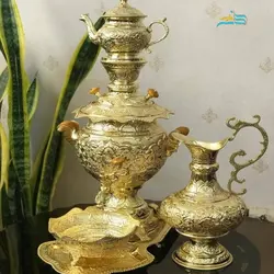 سماور برنجی زغالی قلمزنی  3.5 لیتری قلمزنی روکش کوره ای با ورق ضخیم و کیفیت عالی رنگ ثابت