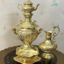 سماور برنجی زغالی قلمزنی  3.5 لیتری قلمزنی روکش کوره ای با ورق ضخیم و کیفیت عالی رنگ ثابت