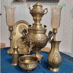 سماور برنجی زغالی قلمزنی ٦ لیتری قلم دست با ورق ضخیم