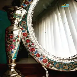 آینه شمعدان قلمزنی برنجی روکش نقره نقاشی دست خاص