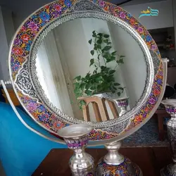 آینه شمعدان برنجی روکش نقره ریز قلم ظریف و زیبا سفارشی ساز