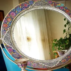 آینه شمعدان برنجی روکش نقره ریز قلم ظریف و زیبا سفارشی ساز