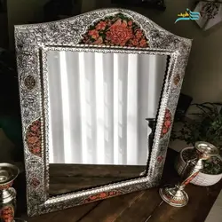 آینه شمعدان دست ساز نقاشی دست برنجی روکش نقره رنگ ثابت