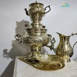 سرویس سماور 4 لیتری زغالی برنجی ریز قلم ورق ضخیم