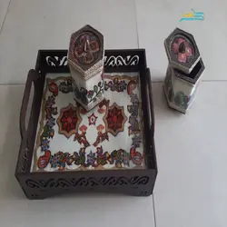 سینی و قندان پته ظریف بافت با چوب لیزری و رنگ گیاهی